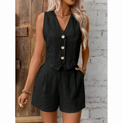 2026 Set da due pezzi casual solido da donna Moda sexy scollo a V senza maniche